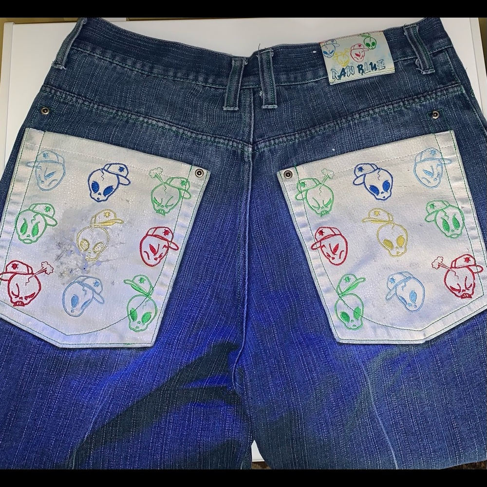 Raw Blue Mens Graphic Print Jeans